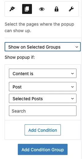 Menu de Grupos Selecionados do Nelio Popups