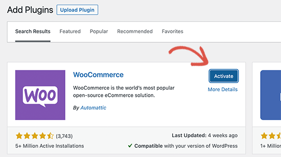 قم بتنشيط البرنامج المساعد WooCommerce