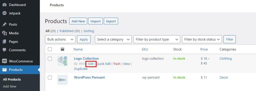 在 woocommerce 中编辑产品