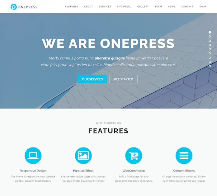 I migliori temi WordPress semplici: OnePress