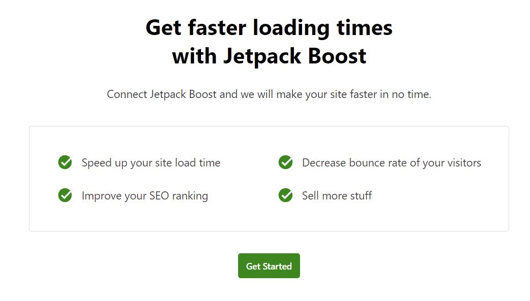 Schermata di benvenuto del plug-in Jetpack Boost