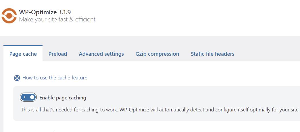 Abilita la memorizzazione nella cache in WP-Optimize