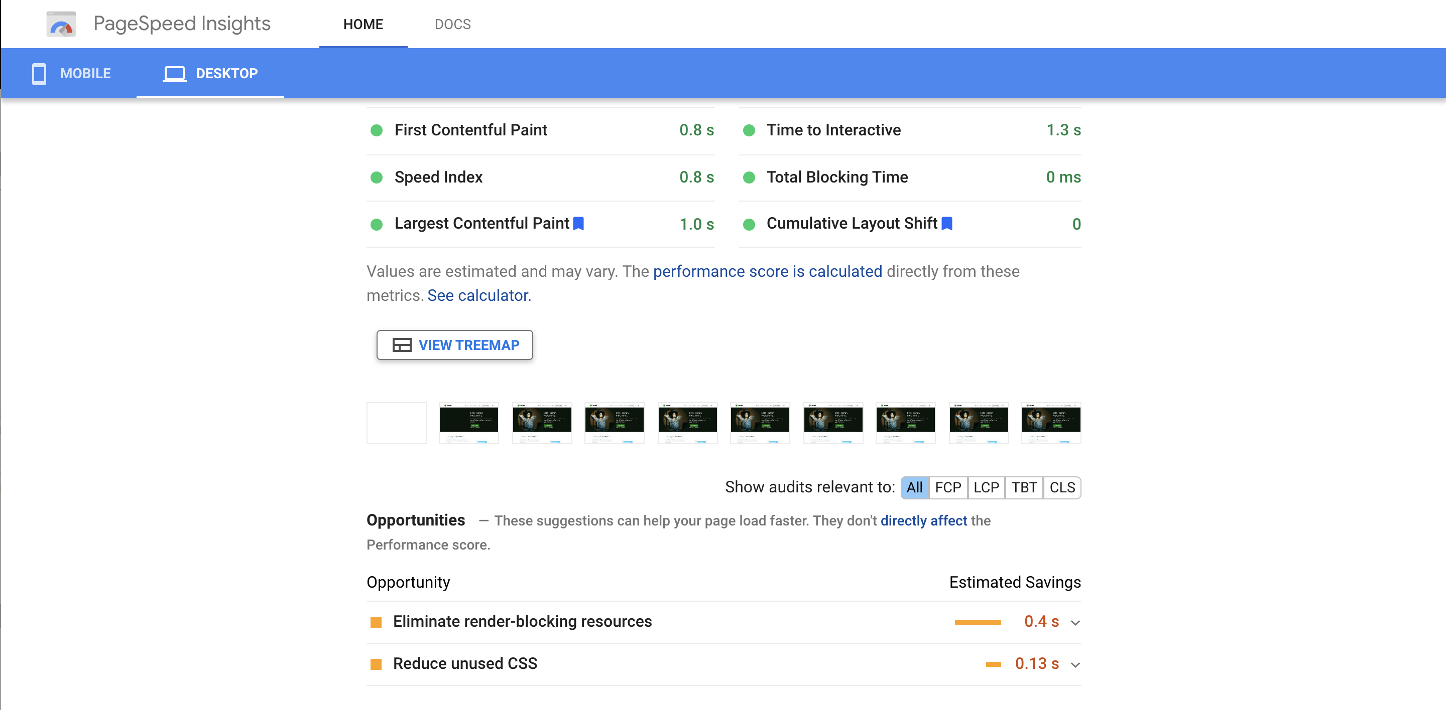 Sezione Opportunità su Google PageSpeed Insights per Jetpack.com