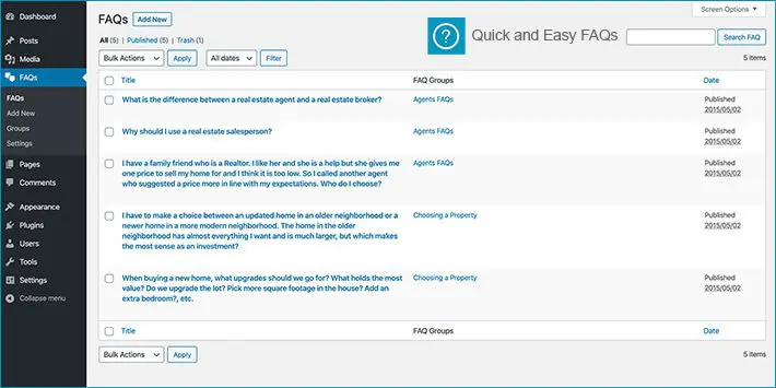 Szybkie i łatwe FAQ Wtyczka WordPress