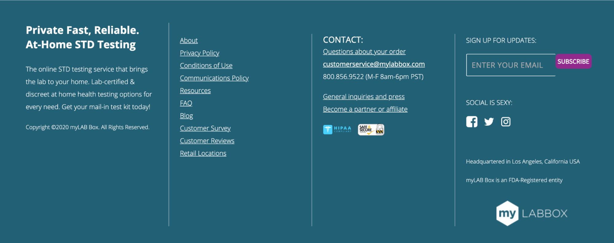 footer con informazioni preziose come informazioni di contatto e orari di apertura