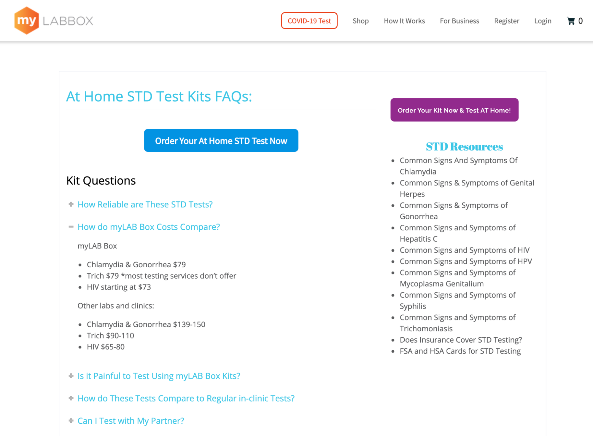 Pagina delle FAQ di myLABBOX con le risposte alle domande più comuni