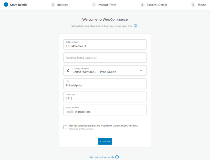 WooCommerce 설정 마법사 스토어 세부 정보