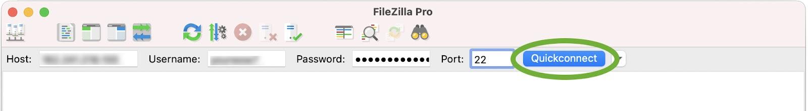 Przycisk szybkiego łączenia w FileZilla
