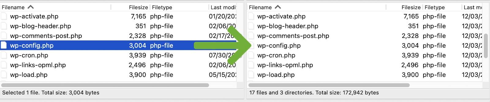 przeciąganie pliku wp-config na działającą witrynę