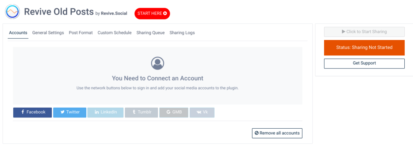 configurarea conturilor de social media cu Revive.Social