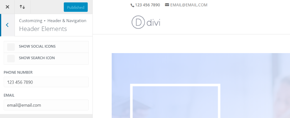أيقونات رأس Divi الافتراضية