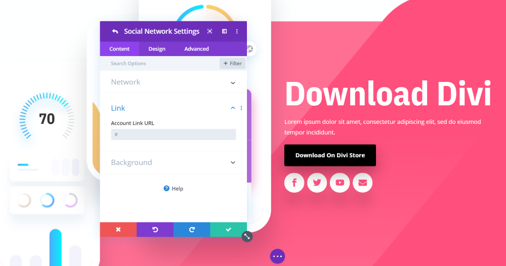 أيقونات حزب Divi Icon في وحدة الوسائط الاجتماعية