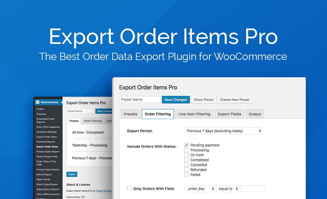 Exportar artículos de pedido Pro para WooCommerce