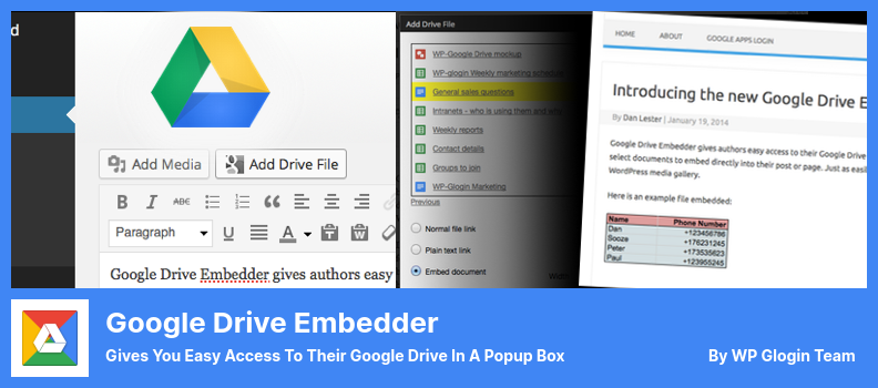Google 드라이브 Embedder 플러그인 - 팝업 상자에서 Google 드라이브에 쉽게 액세스할 수 있습니다.