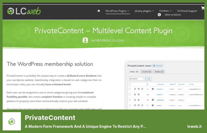 PrivateContent Plugin - Ein modernes Formular-Framework und eine einzigartige Engine, um jeden Teil Ihrer Website einzuschränken