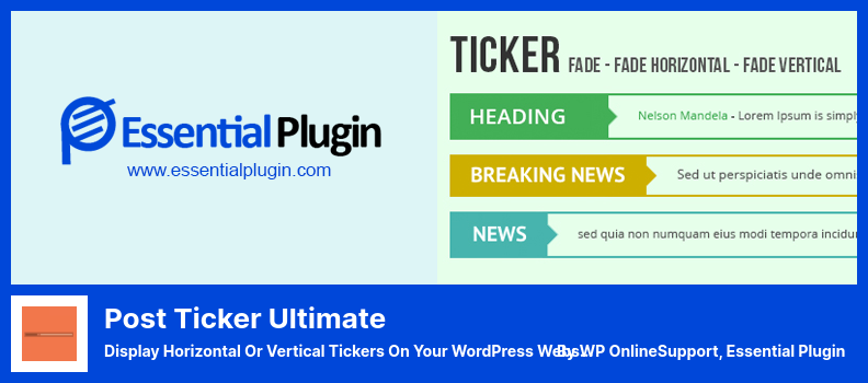 Post Ticker Ultimate 플러그인 - WordPress 웹사이트에 가로 또는 세로 티커 표시