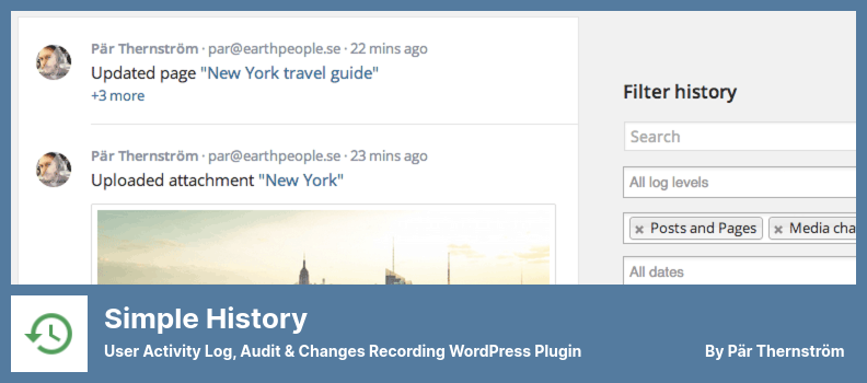 Einfaches Verlaufs-Plugin - Benutzeraktivitätsprotokoll, Audit- und Änderungsaufzeichnung WordPress-Plugin