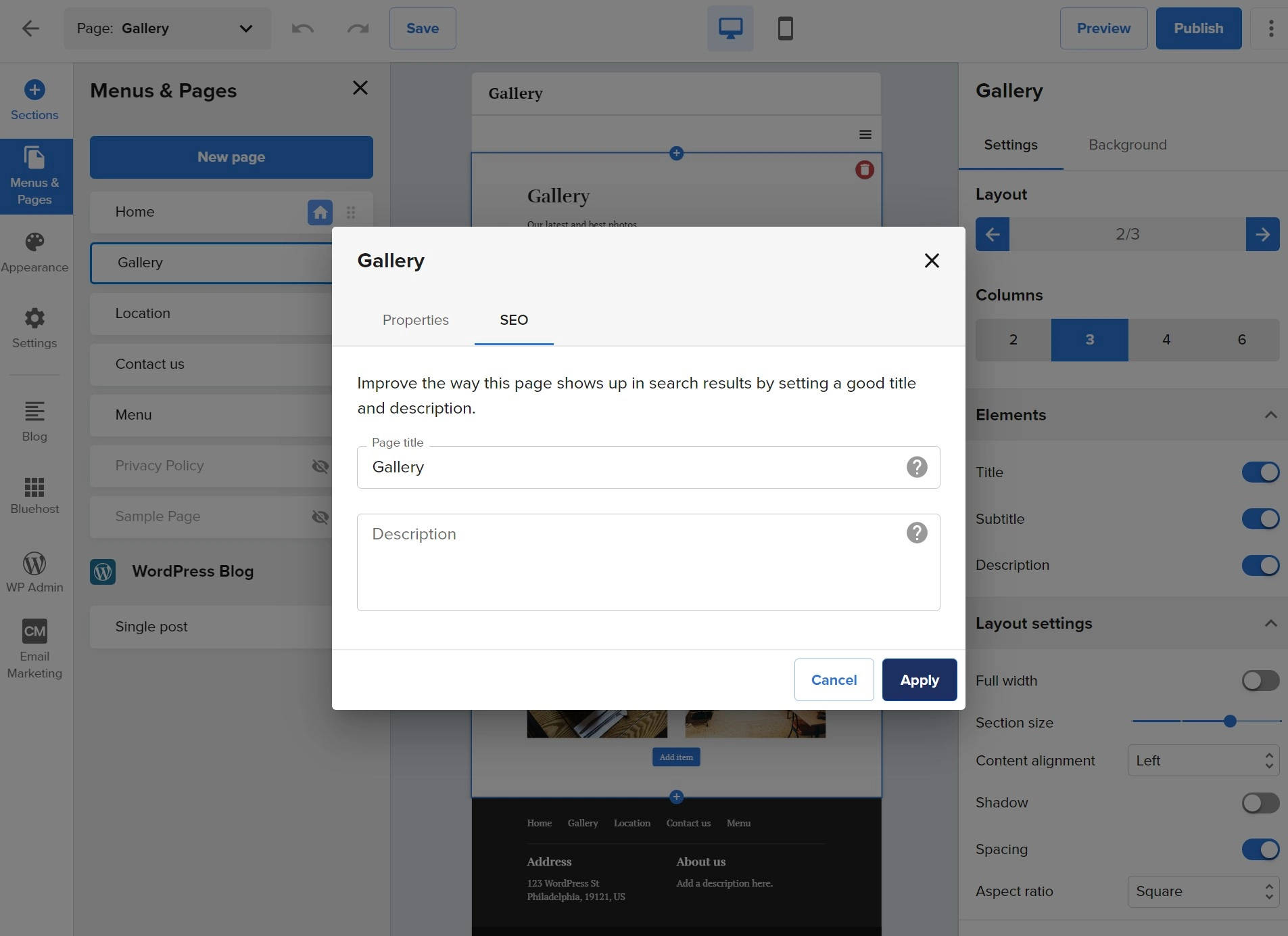 SEO 옵션에 대한 Bluehost 웹 사이트 빌더 검토