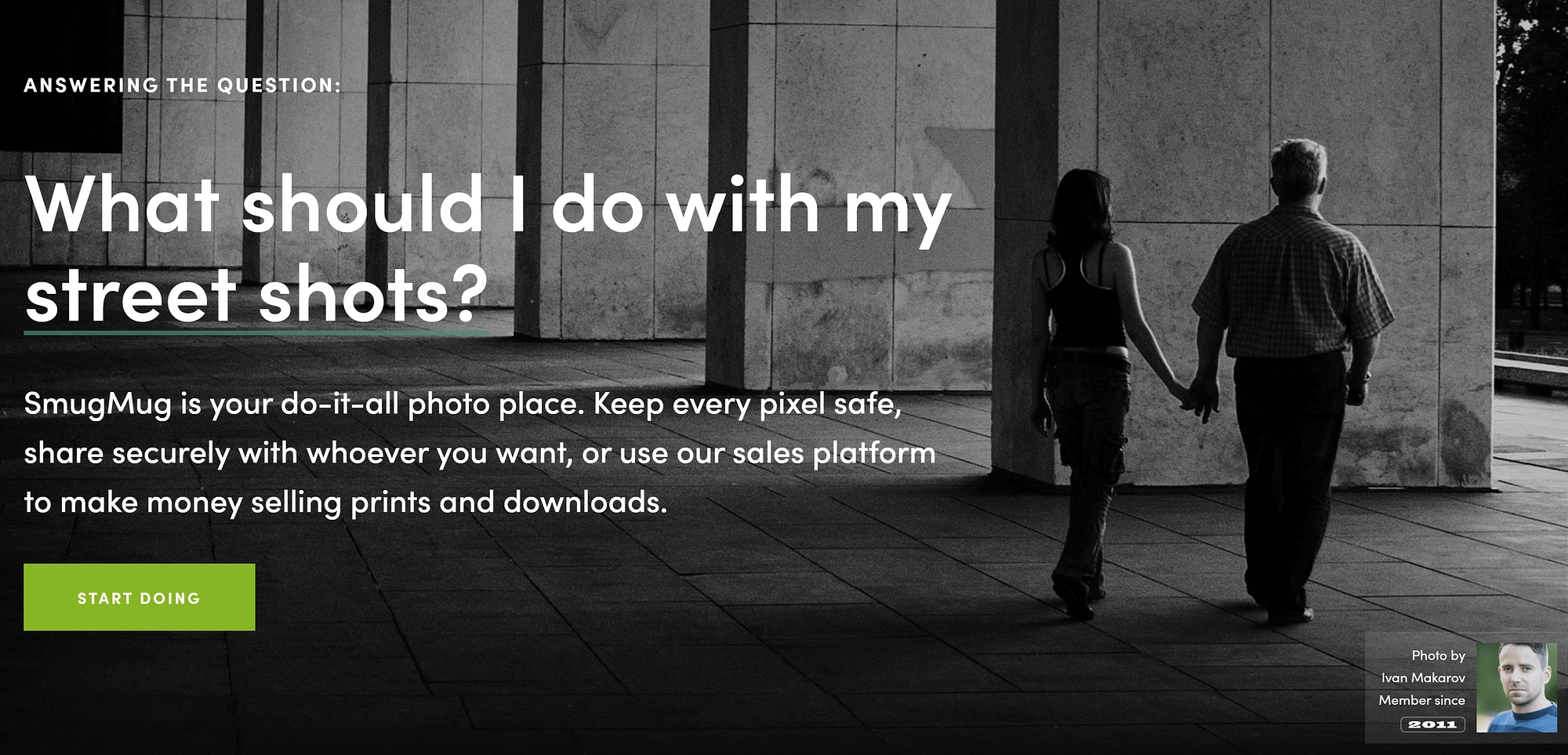 Die Homepage für den fotozentrierten Website-Builder SmugMug.