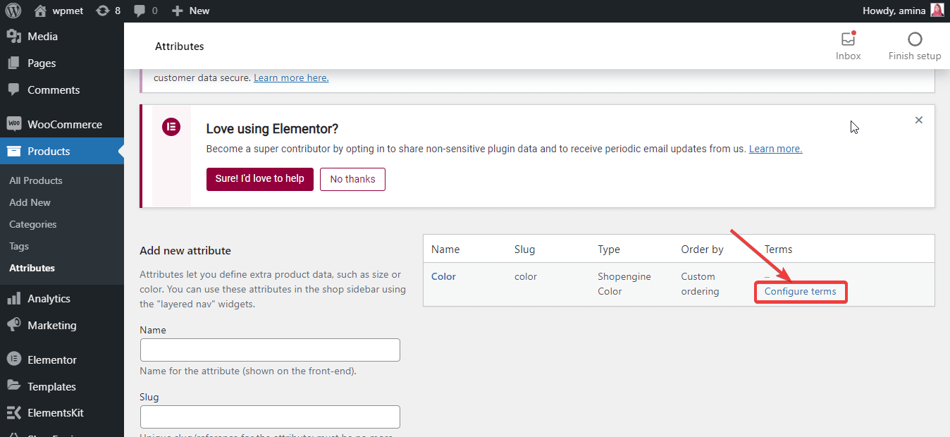 Aggiungi attributo per i campioni di variazione WooCommerce