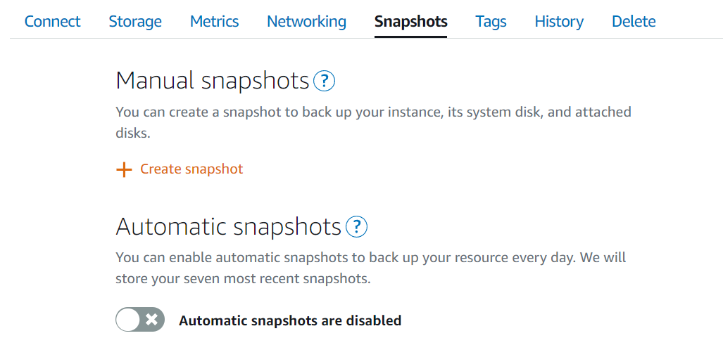Creazione di snapshot AWS