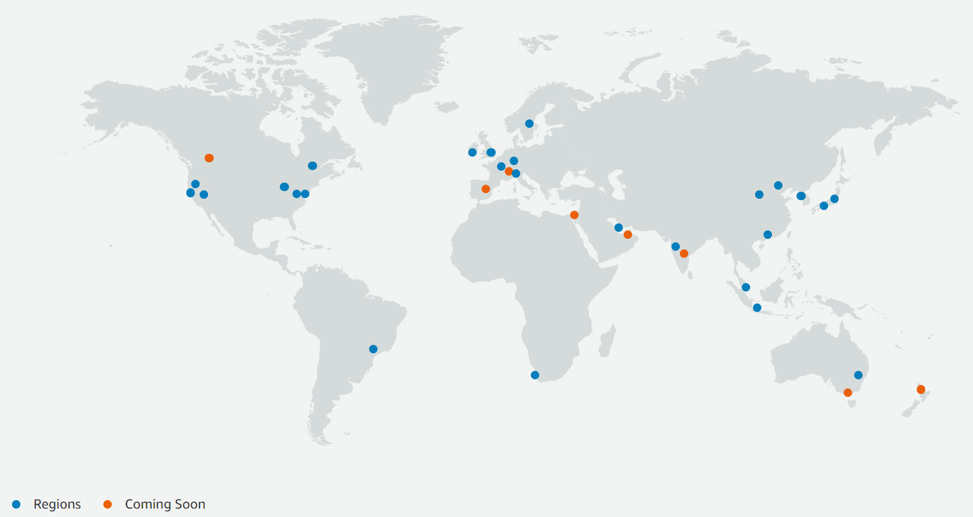 Una mappa dell'infrastruttura globale di AWS.