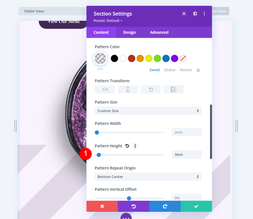 Primul exemplu de model de fundal cu dimensiune personalizată
