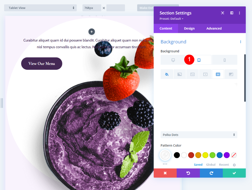 Al doilea exemplu de model de fundal cu dimensiune personalizată