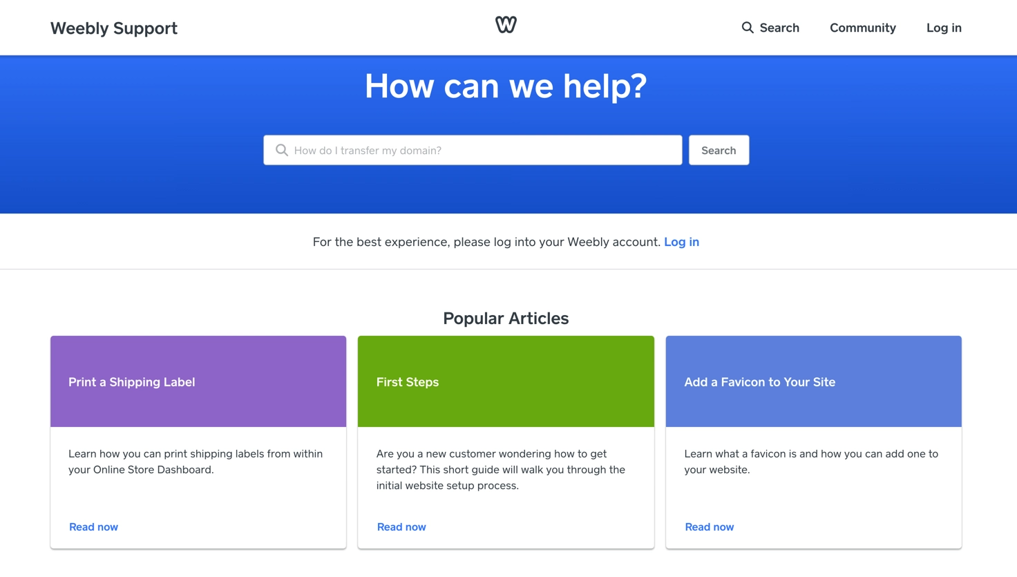 weebly Support-Seite