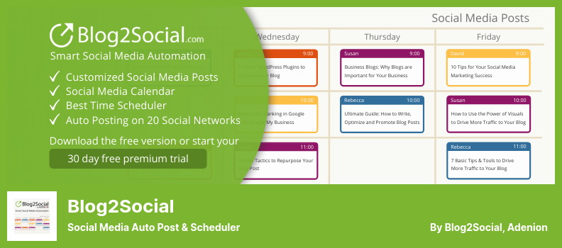Plugin Blog2Social - Publicação automática de mídia social e agendador