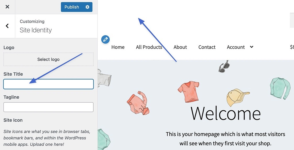 como alterar o título do site WordPress e apenas deixá-lo em branco