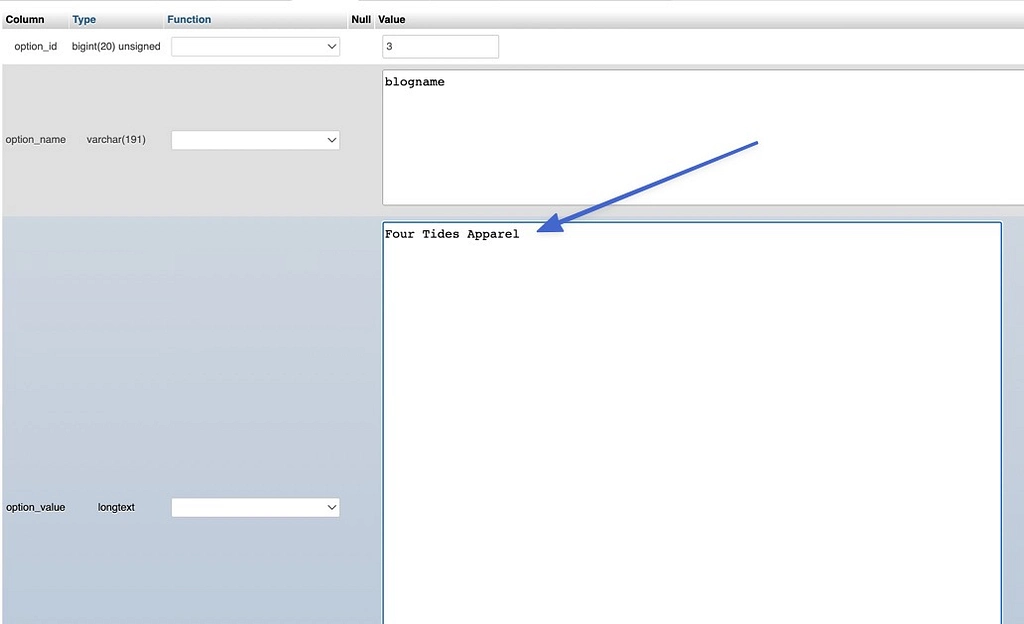 como alterar o título do site WordPress no phpmyadmin