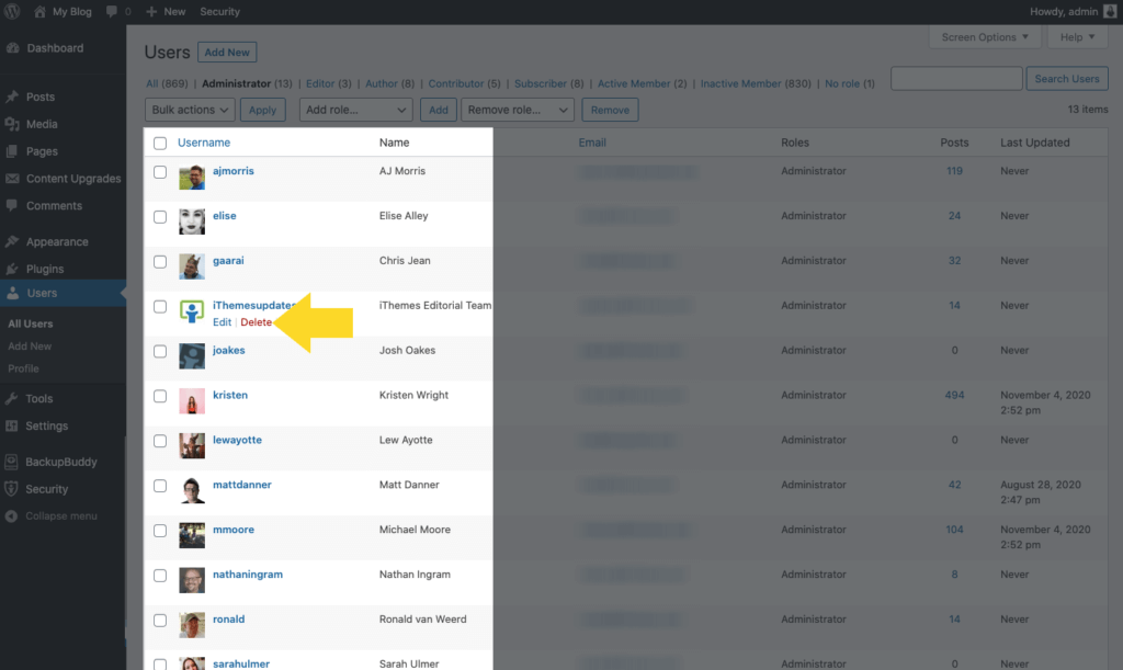 hapus pengguna WordPress