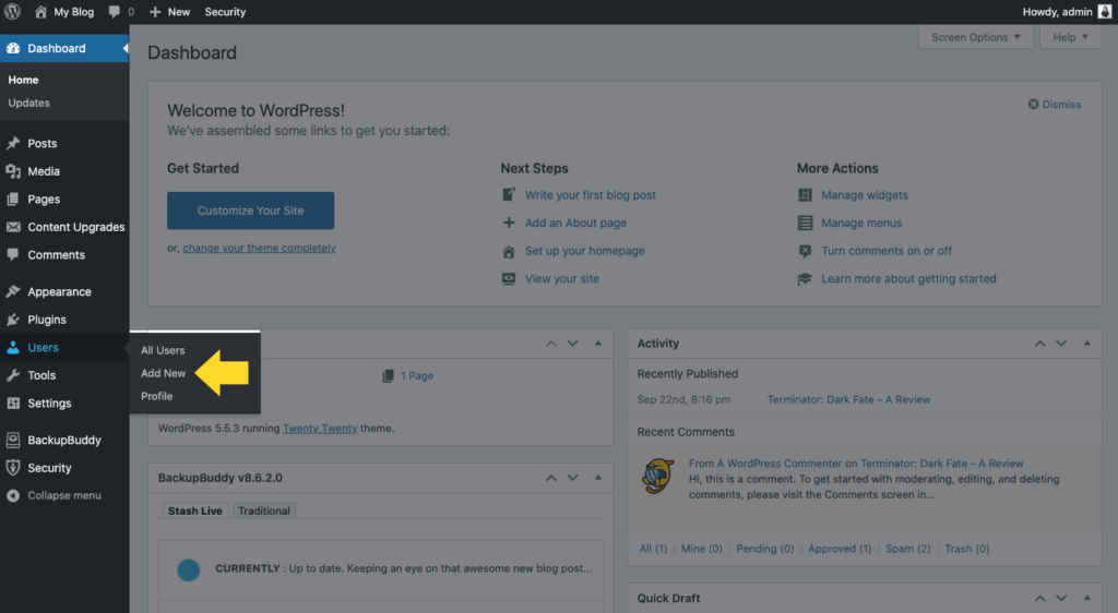 WordPress menambahkan pengguna baru
