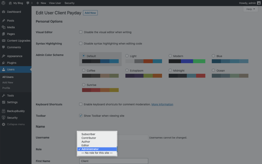 edit peran pengguna WordPress
