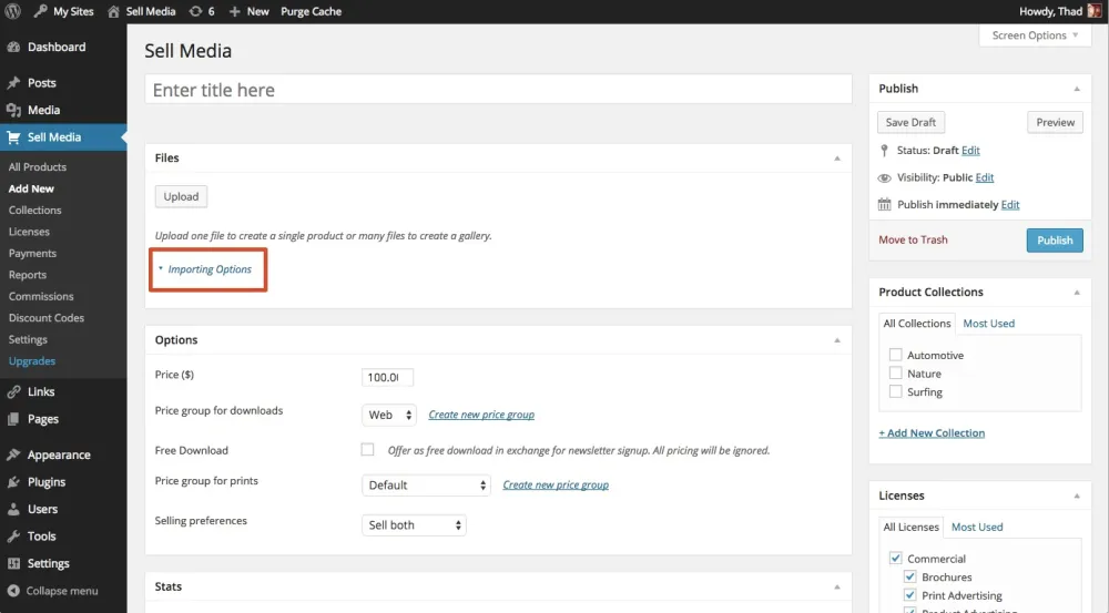 wordpress-photo-cart-import-button