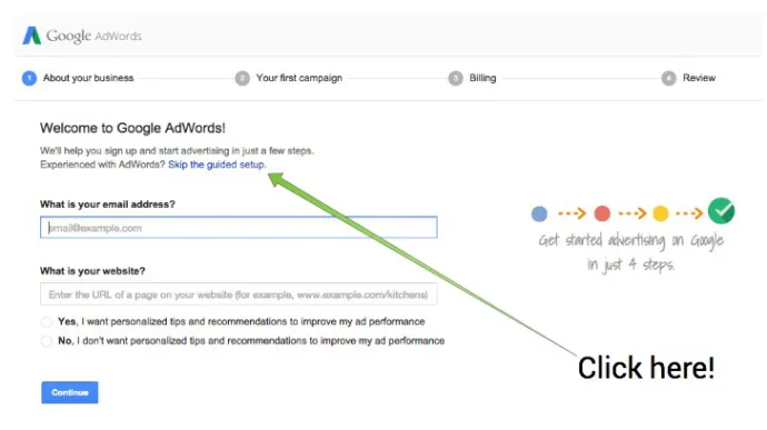 AdWords-Anmeldung-überspringen