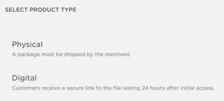 Zwei der auf Squarespace verfügbaren Produkttypoptionen.