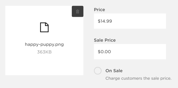 Die Registerkarte Preise und Upload.