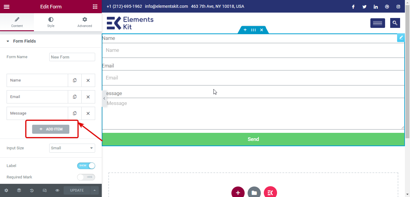 向 elementor pro 表单添加新字段