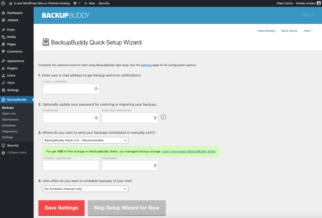 BackupBuddy 빠른 마법사
