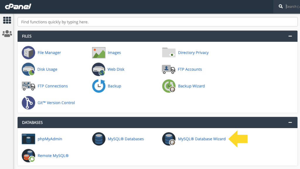 mysql 데이터베이스 마법사 cpanel