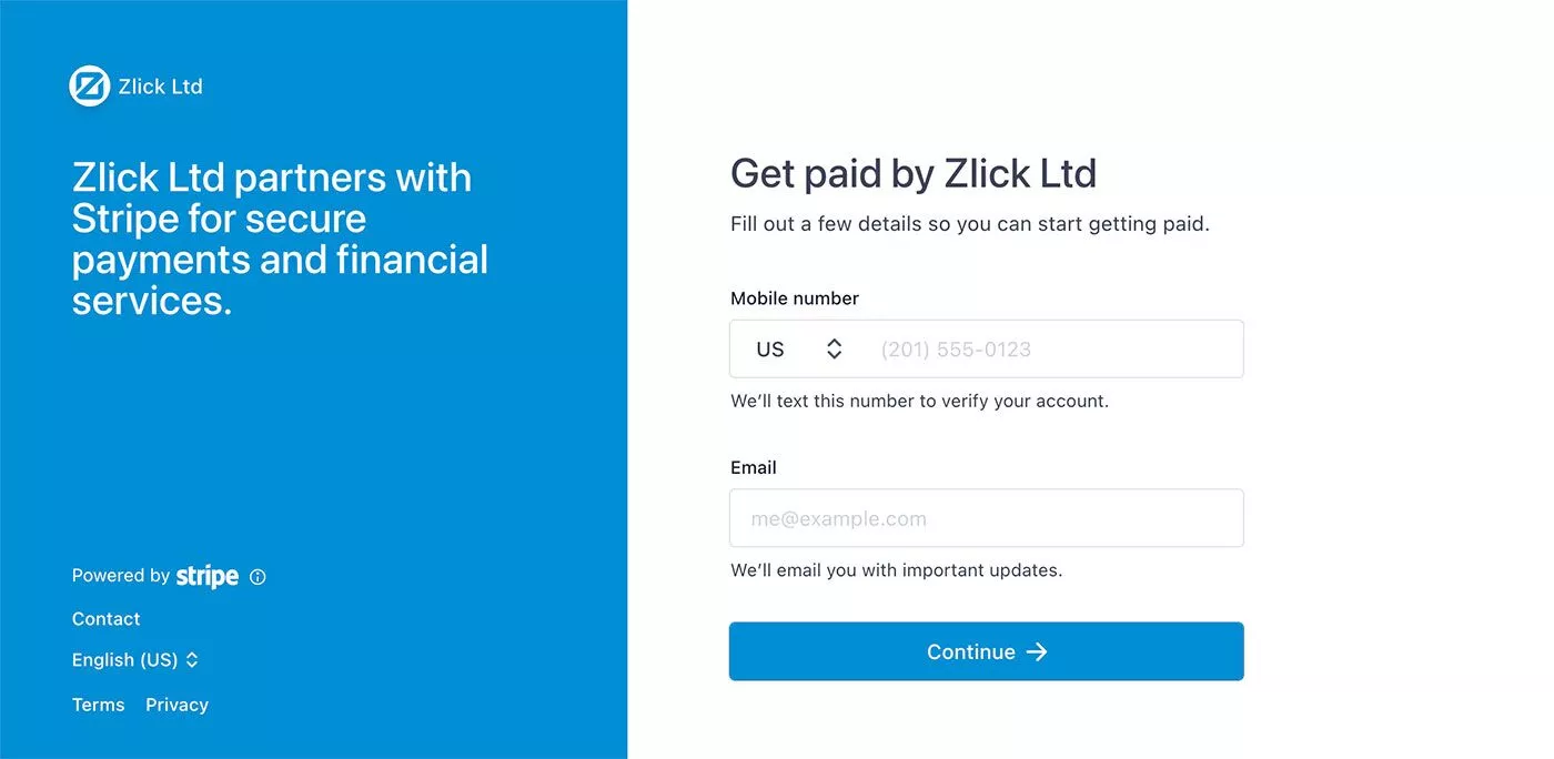 สกรีนช็อตของการตั้งค่า Stripe ผ่าน Zlick