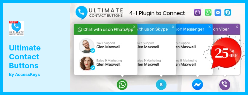 Ultimate Contact Buttons Plugin - 通过 WordPress 连接到 Viber、WhatsApp、Messenger 和 Skype