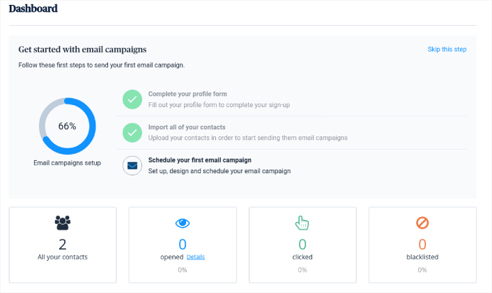 Dashboard di Sendinblue
