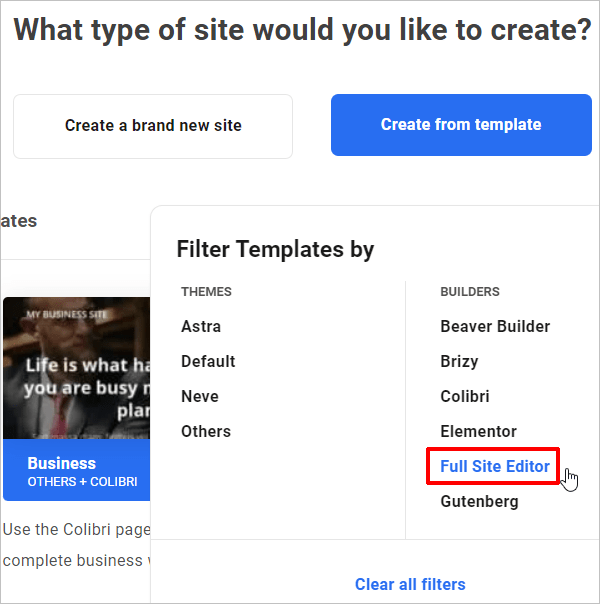 WPMUDEVテンプレートライブラリ-フルサイトエディターによるテンプレートのフィルター