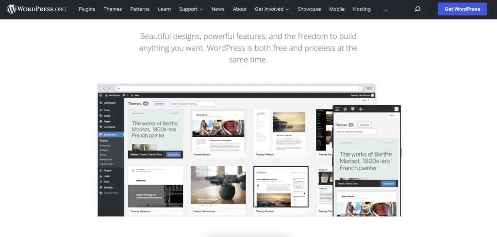 WordPress.orgブログプラットフォームのスクリーンショット