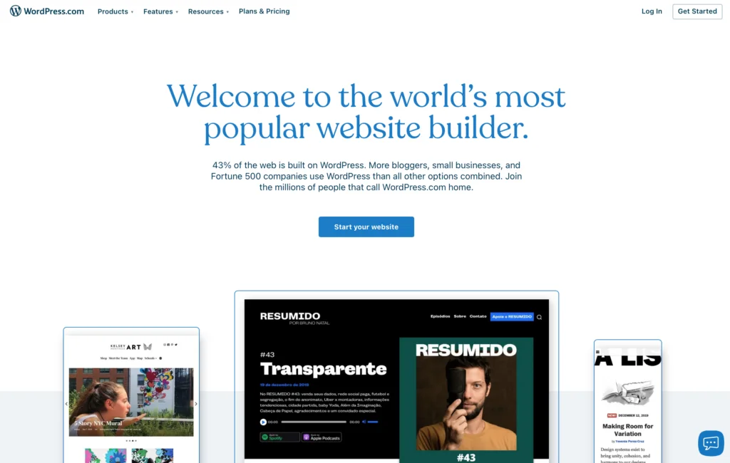 WordPress.comプラットフォームのスクリーンショット