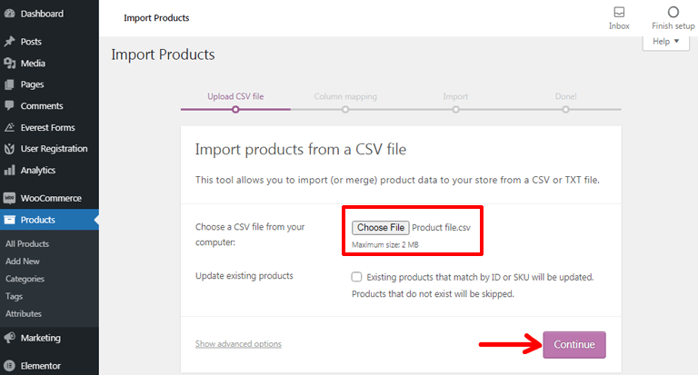 CSVファイルを介した製品のインポートWordPressでオンラインストアを構築する方法