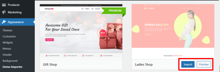 テーマデモのインストールWooCommerceを使用してeコマースWebサイトを作成します